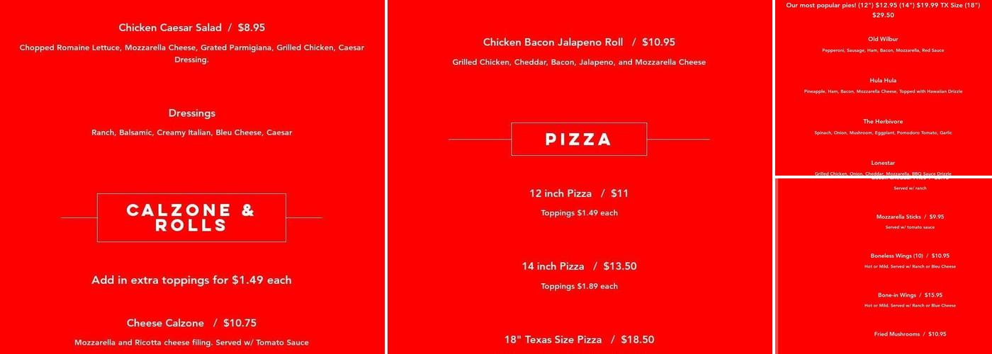 Top It Off Pizza Menu