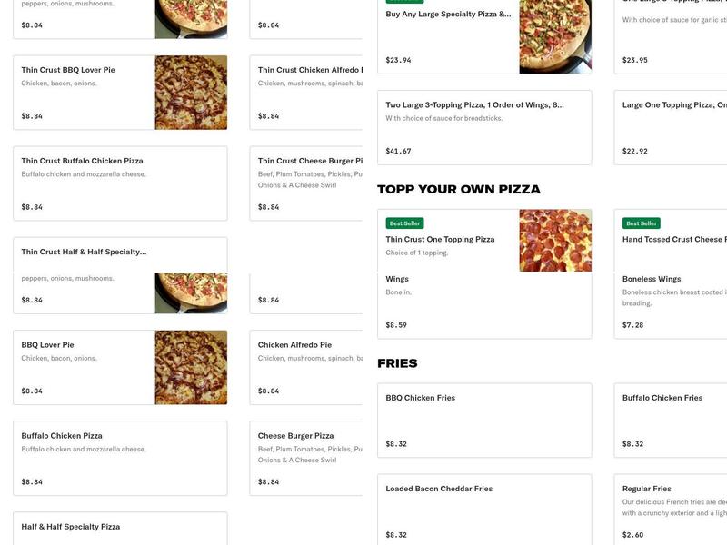 Topp's Pizza Menu
