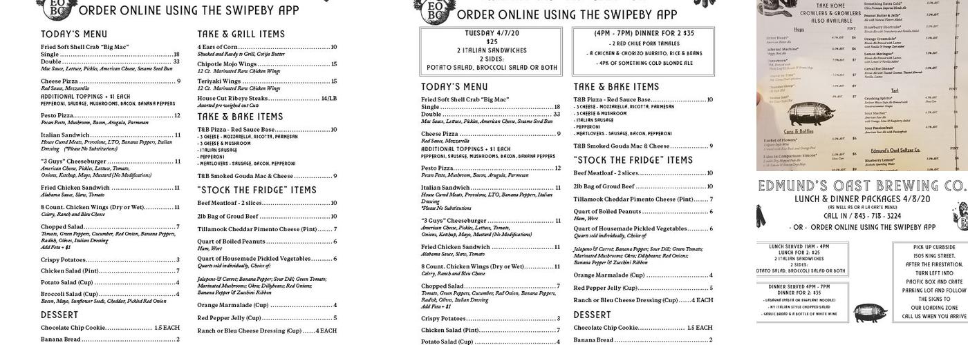 Edmund's Oast Brewing Co. Menu