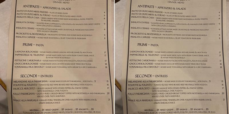 Bacco Menu