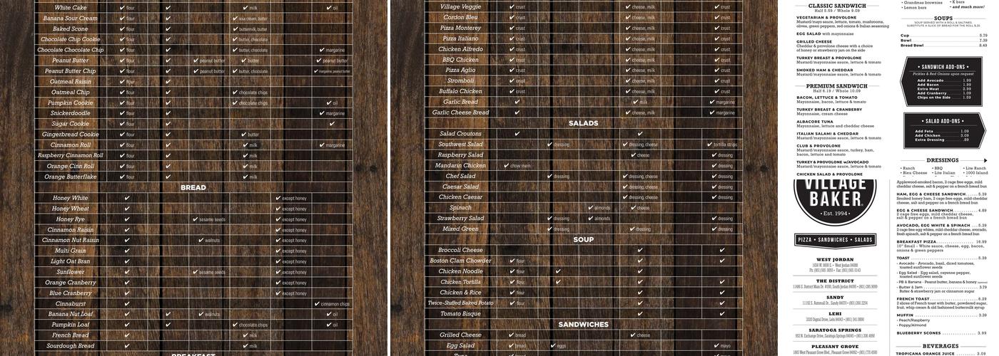 Village Baker Menu