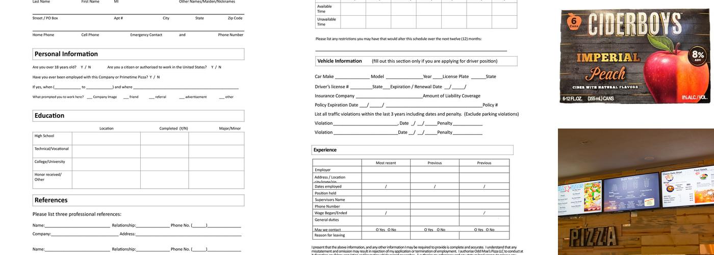 Odd Moe's Pizza Menu