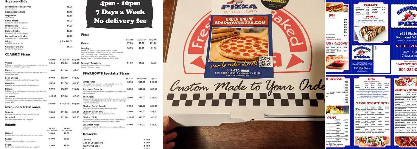 Sparrow's Pizza Menu