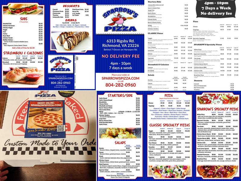 Sparrow's Pizza Menu