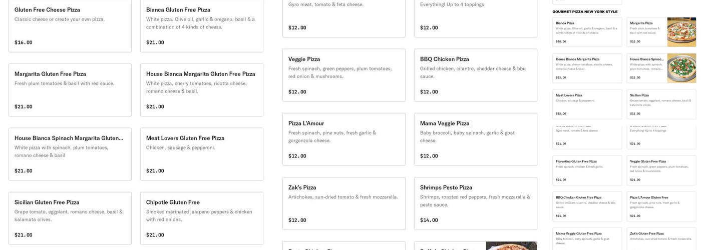 Quattro Formaggi Menu