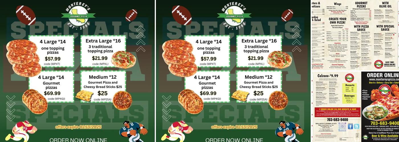 Monterey's Pizza Menu