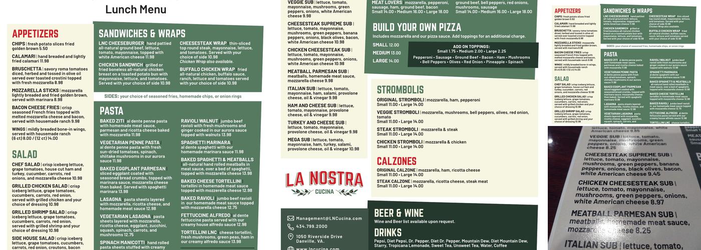 La Nostra Cucina Menu