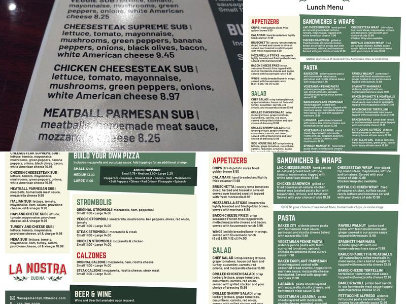 La Nostra Cucina Menu