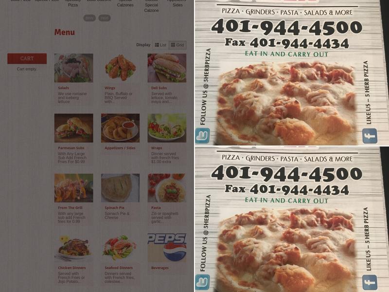 5 Herb Pizza Menu