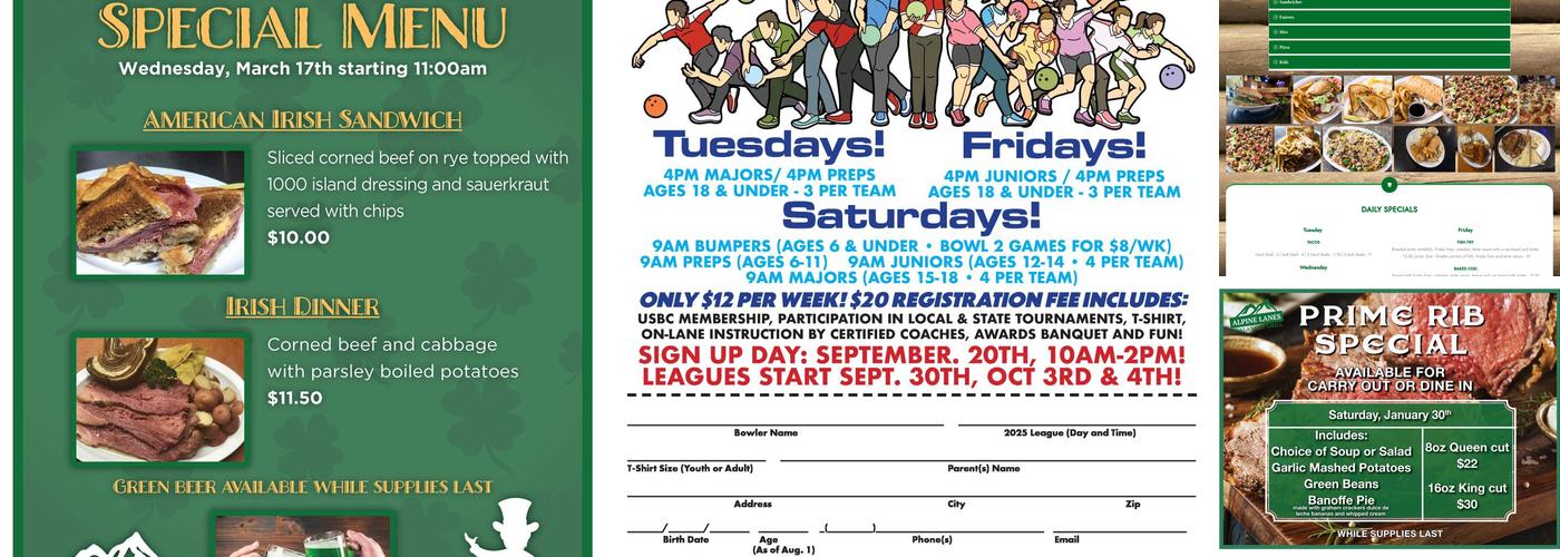 Alpine Lanes and Avalanche Grill Menu