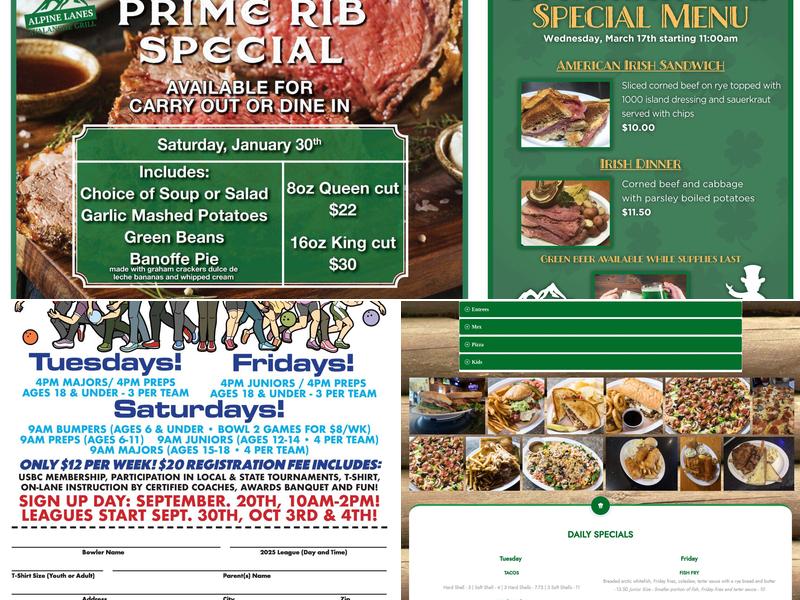 Alpine Lanes and Avalanche Grill Menu