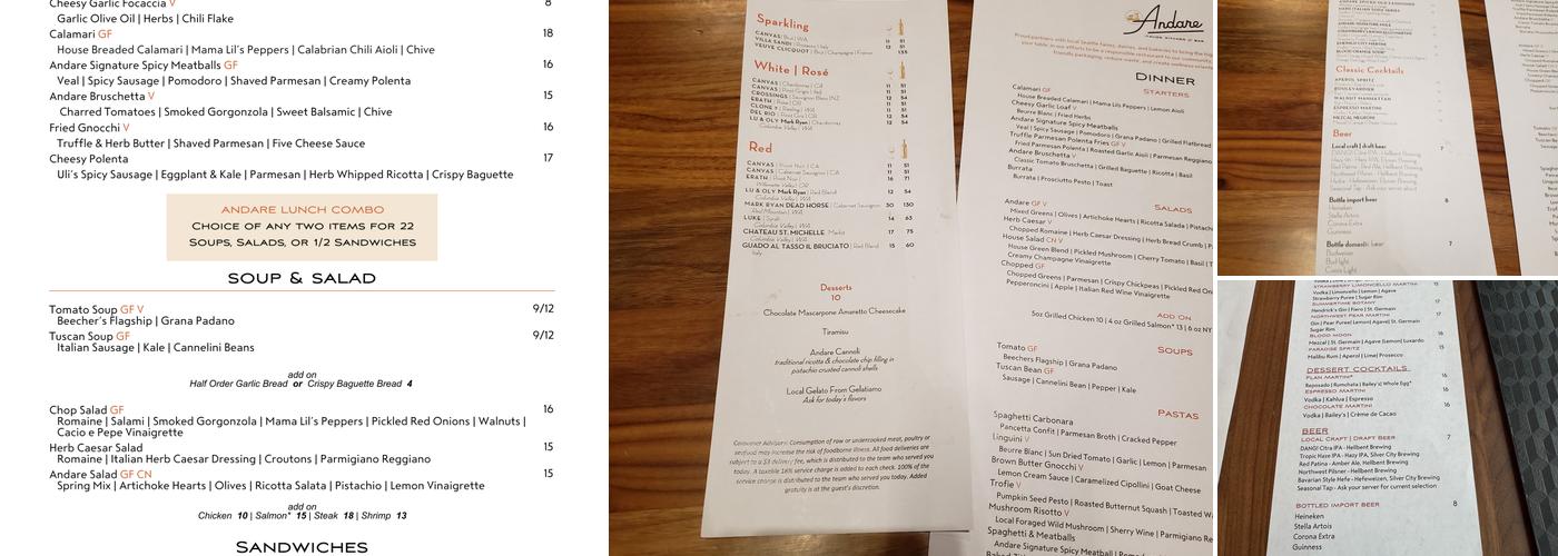 Andare Kitchen & Bar Menu