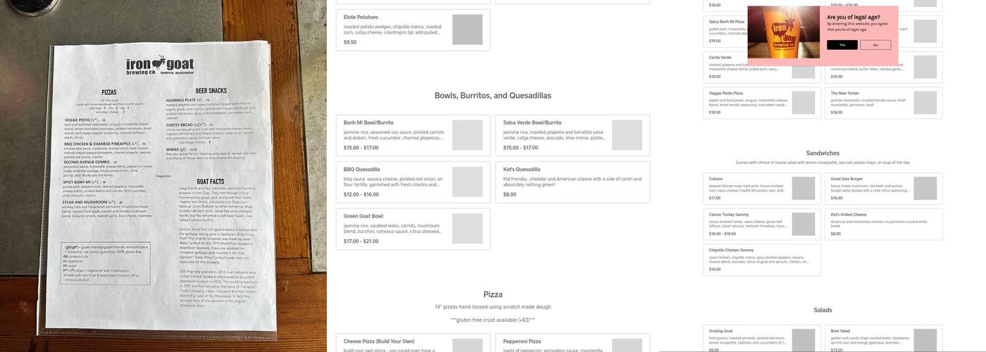 Iron Goat Brewing Menu