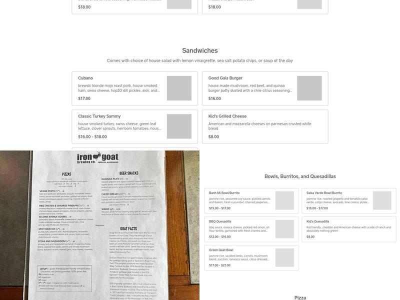 Iron Goat Brewing Menu