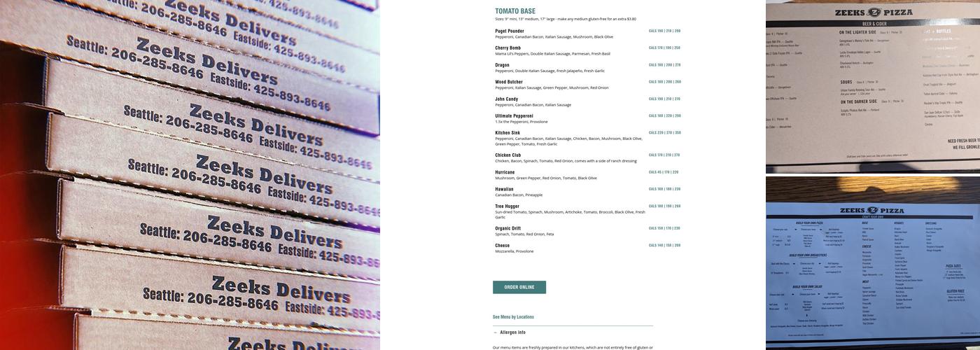 Zeeks Pizza Menu