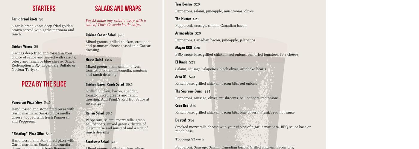 Doomsday Brewing Safe House Menu