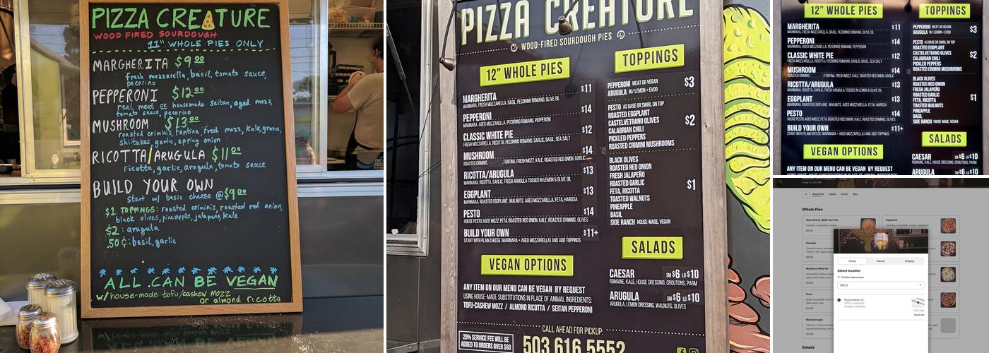 Pizza Creature Menu