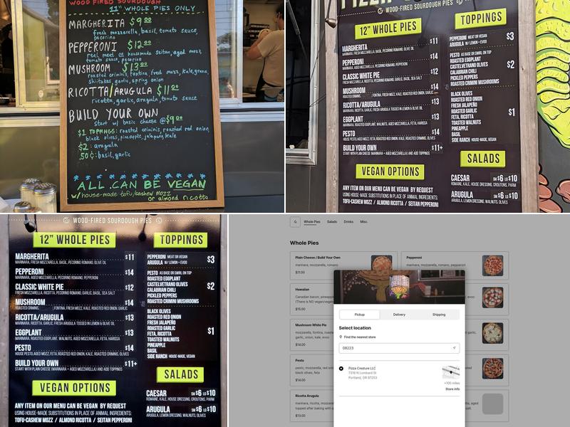Pizza Creature Menu