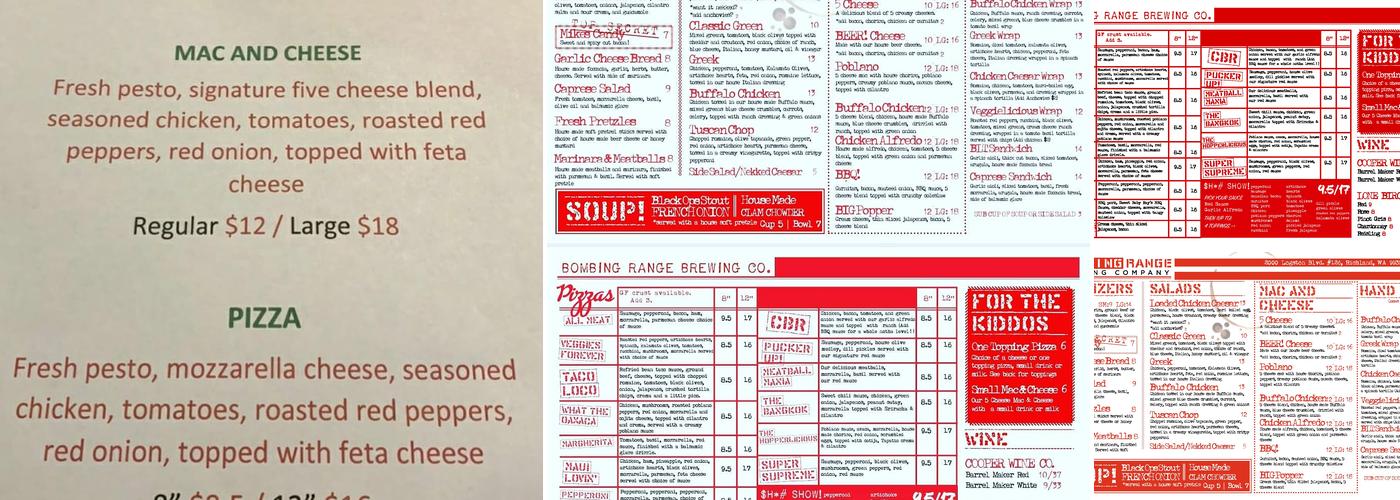 Bombing Range Brewing Company Menu