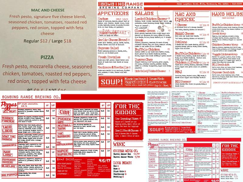 Bombing Range Brewing Company Menu