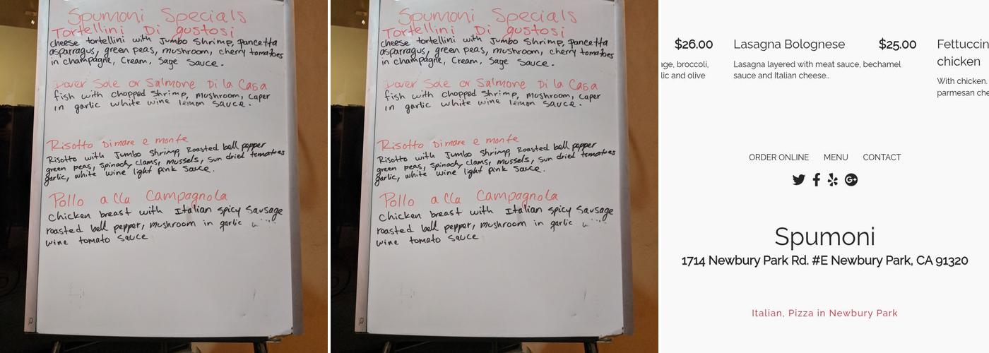 Spumoni Menu
