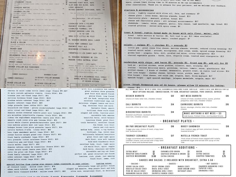 Decker Kitchen Menu