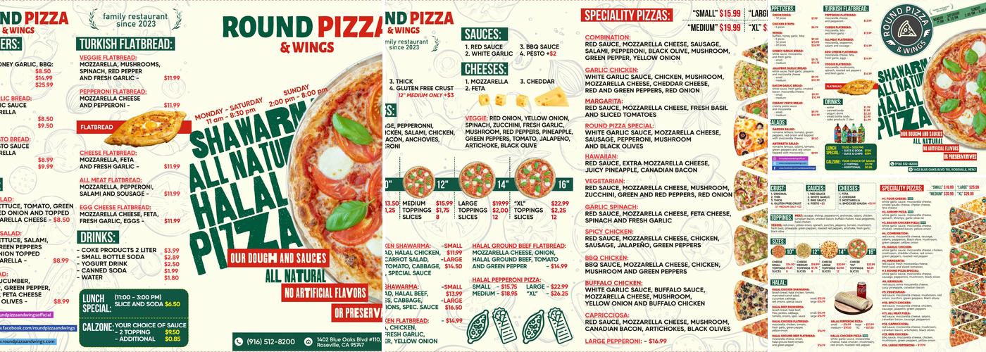 Round Pizza & Wings Menu