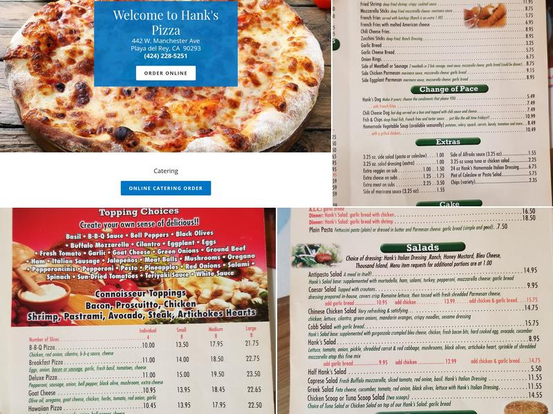 Hank's Pizza Menu