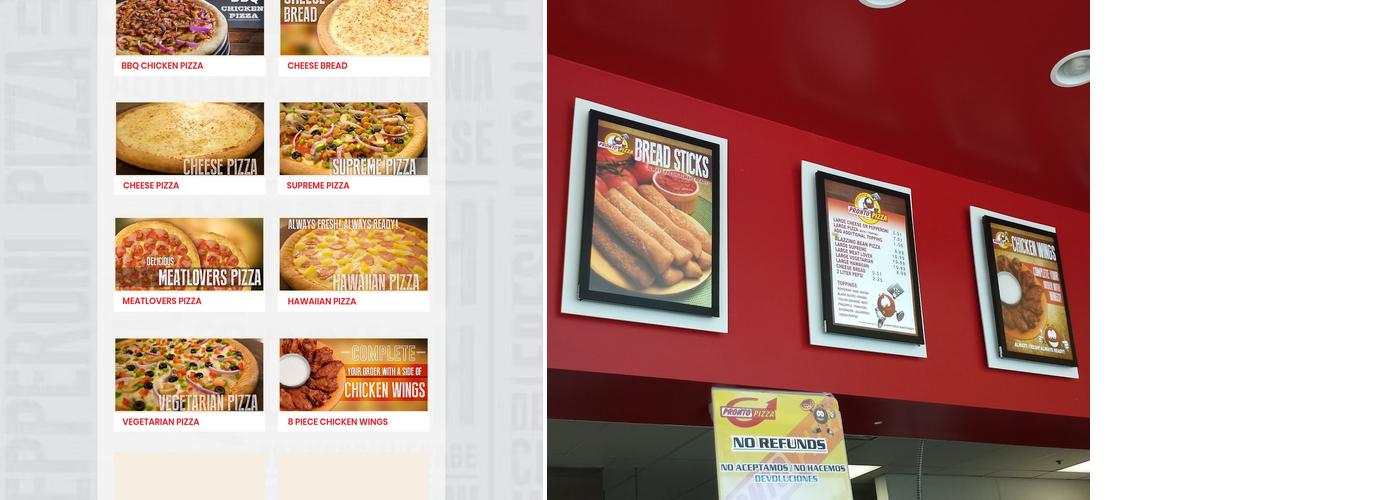 Pronto pizza Menu