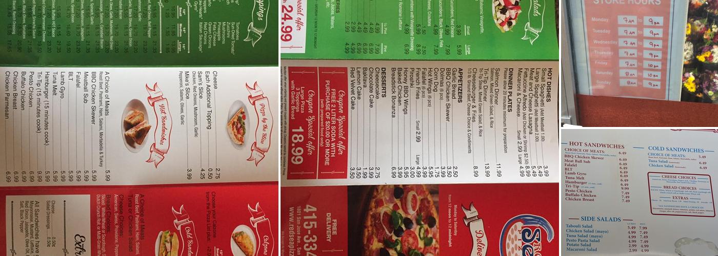 Red Sea Pizza and Market Menu