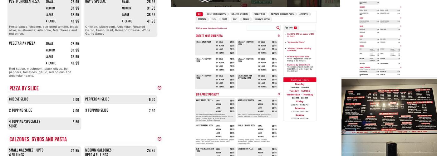 Livermore's Big Apple Pizza Menu