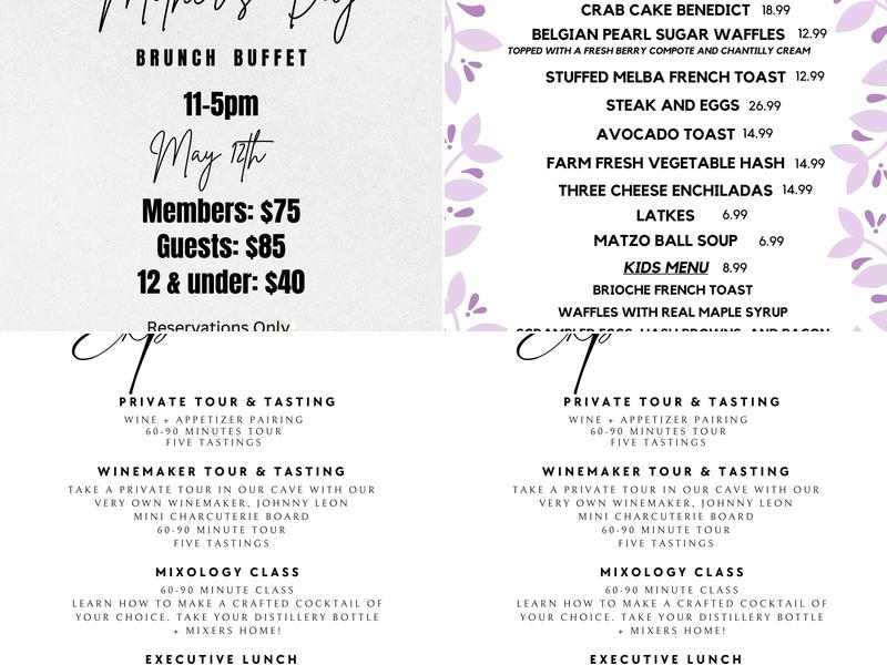 Oak Mountain Winery Menu