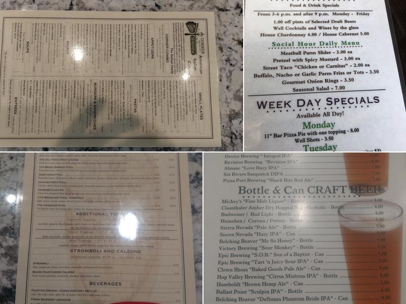 Corner Tavern & Grill Menu