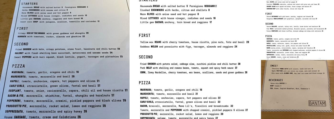 Bantam Menu