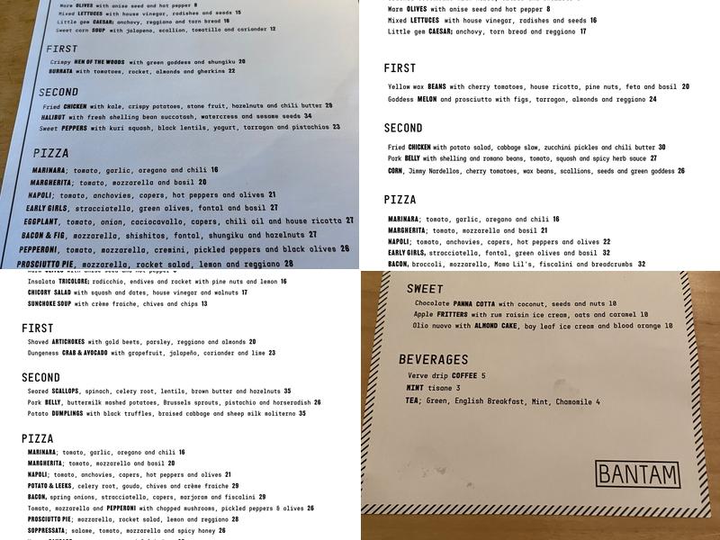 Bantam Menu