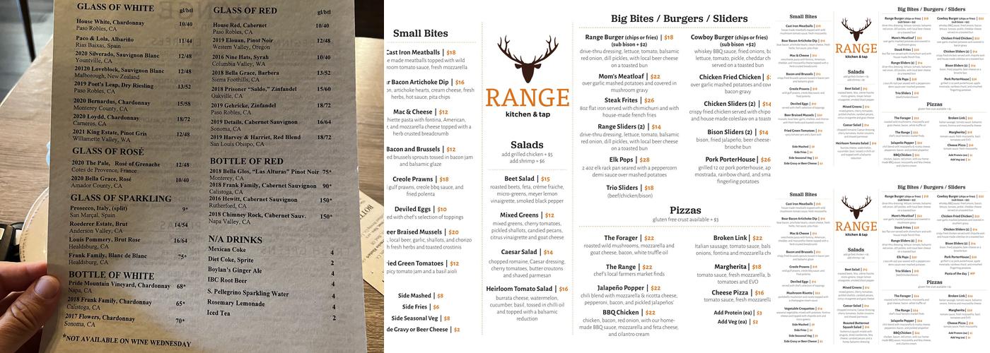 RANGE kitchen & tap Menu