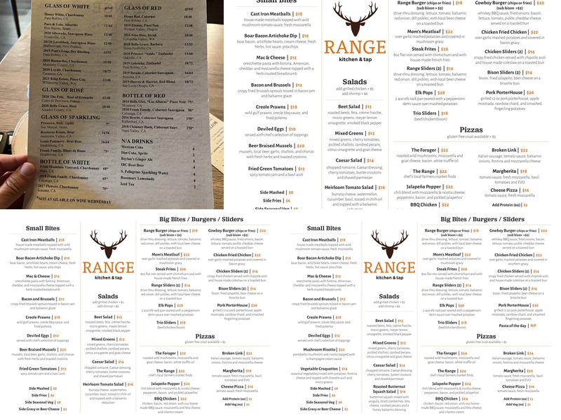 RANGE kitchen & tap Menu