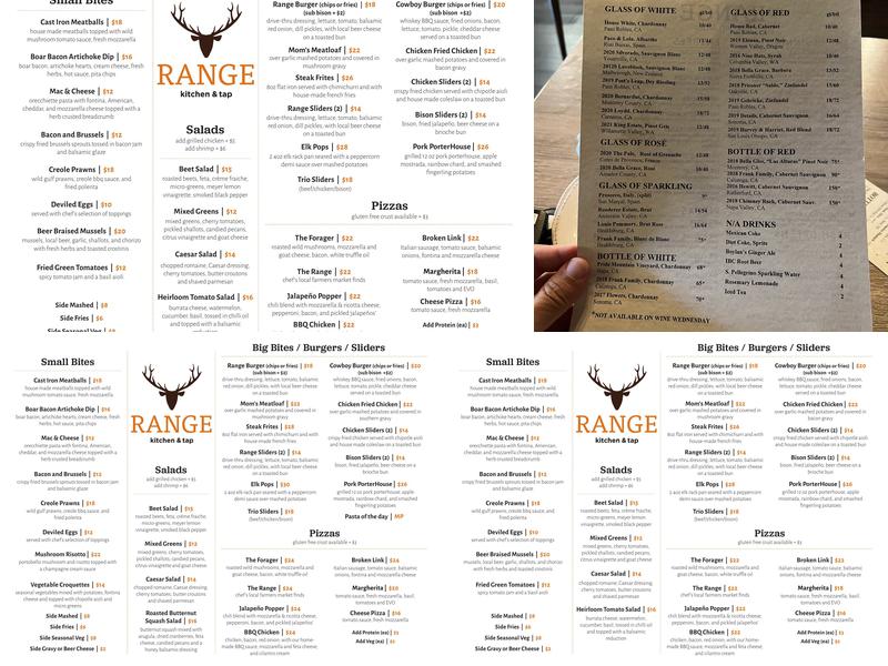 RANGE kitchen & tap Menu