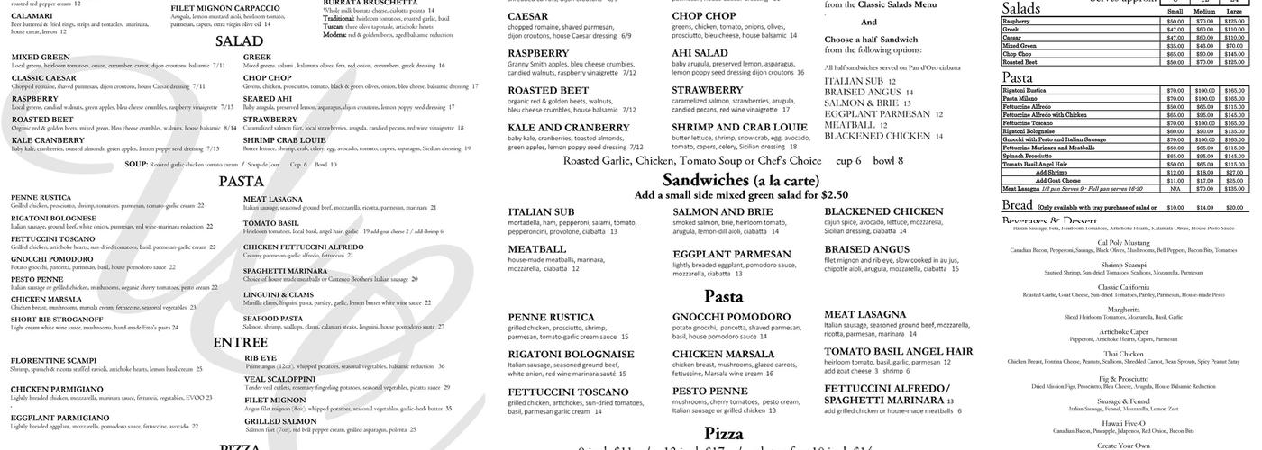 Upper Crust Trattoria Menu
