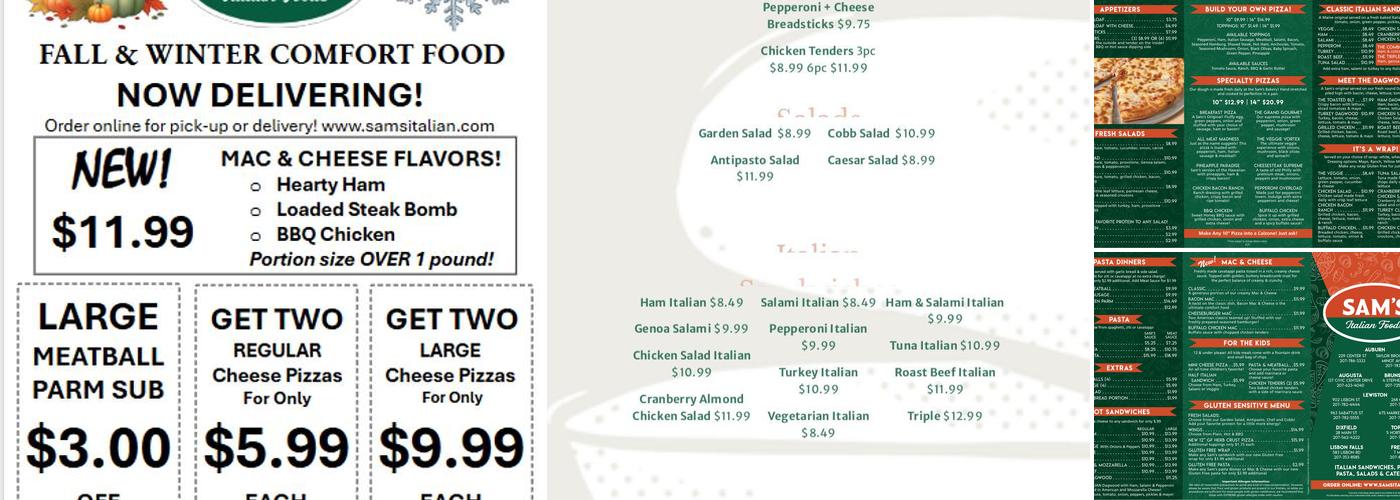 Sam's Italian Foods Menu