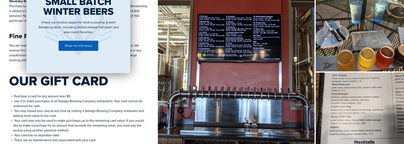 Sebago Brewing Company Brewery & Tasting Room Menu