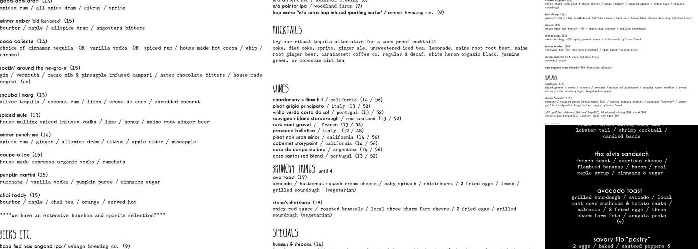 Stones Throw Hotel and Restaurant Menu