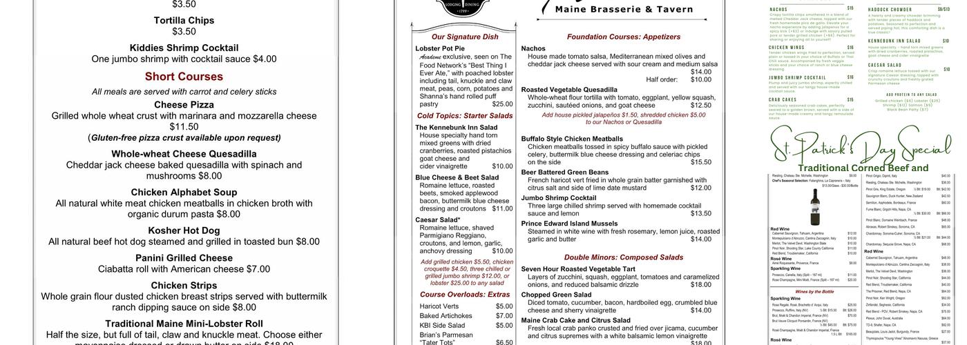 The Kennebunk Inn Menu