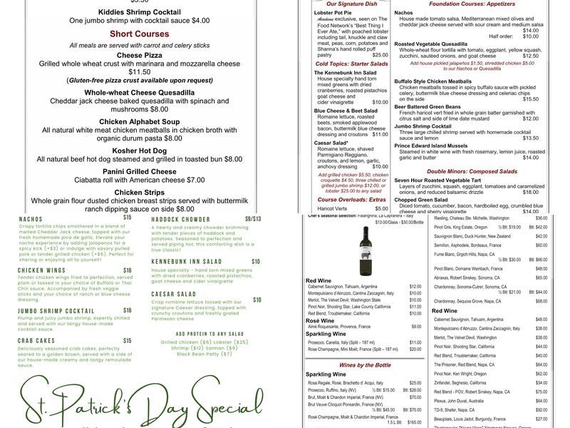 The Kennebunk Inn Menu