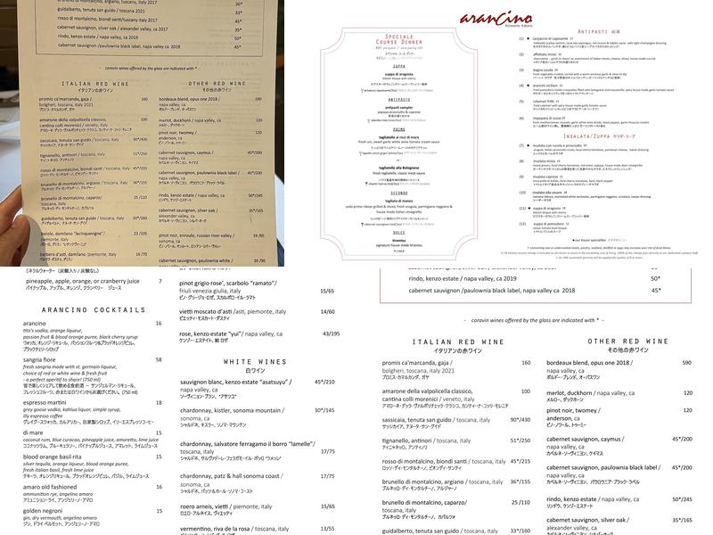 Arancino di Mare Menu