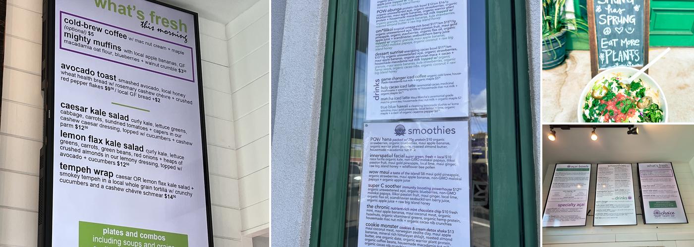 Choice Health Bar Paia Menu