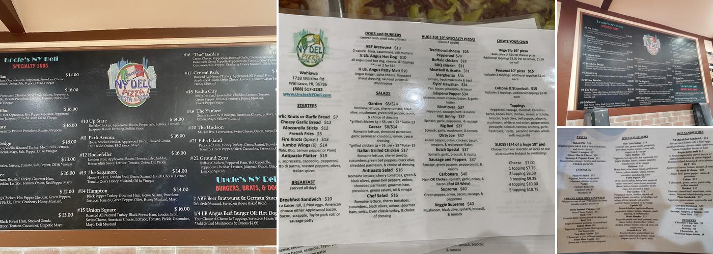 Uncle's NY Deli, Pizza, Pasta & Subs Menu