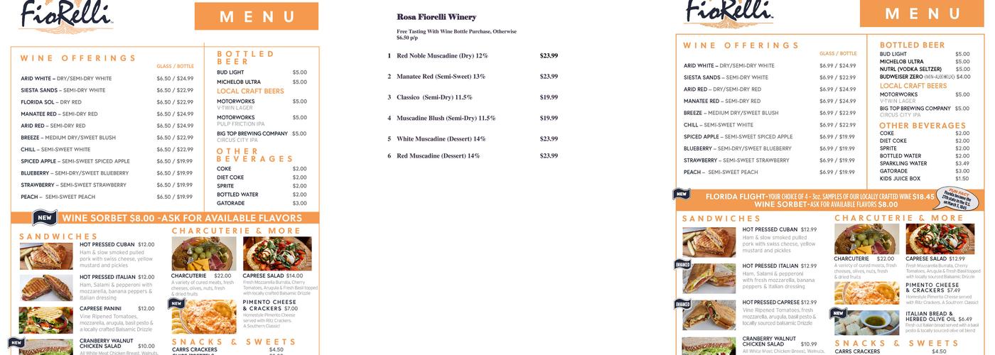 Fiorelli Winery Menu