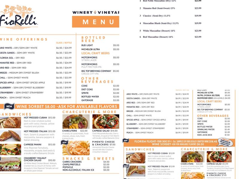 Fiorelli Winery Menu