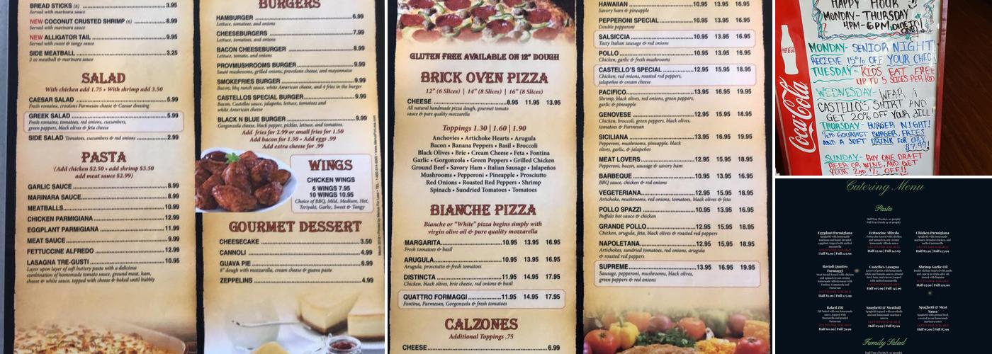 Castello's Pizza Gourmet Kitchen | Clermont Menu
